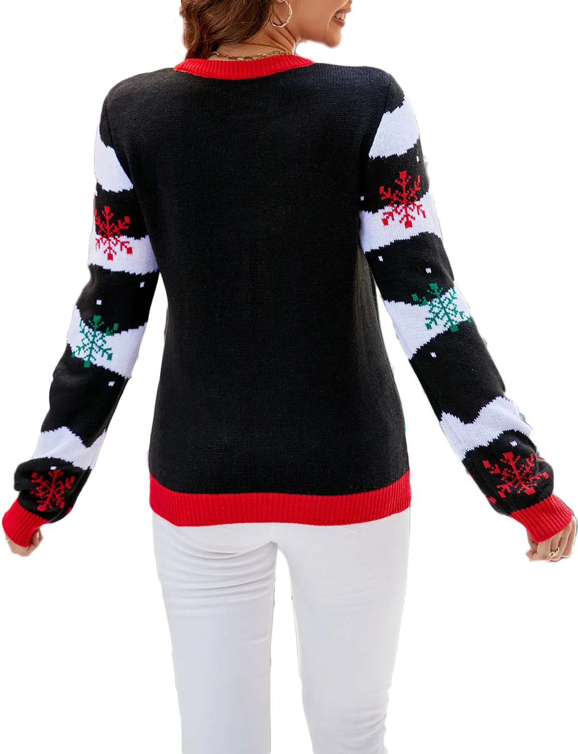 iB-iP Women's Casual Christmas Tree Top Cozy Long Sleeve Pullover Sweater