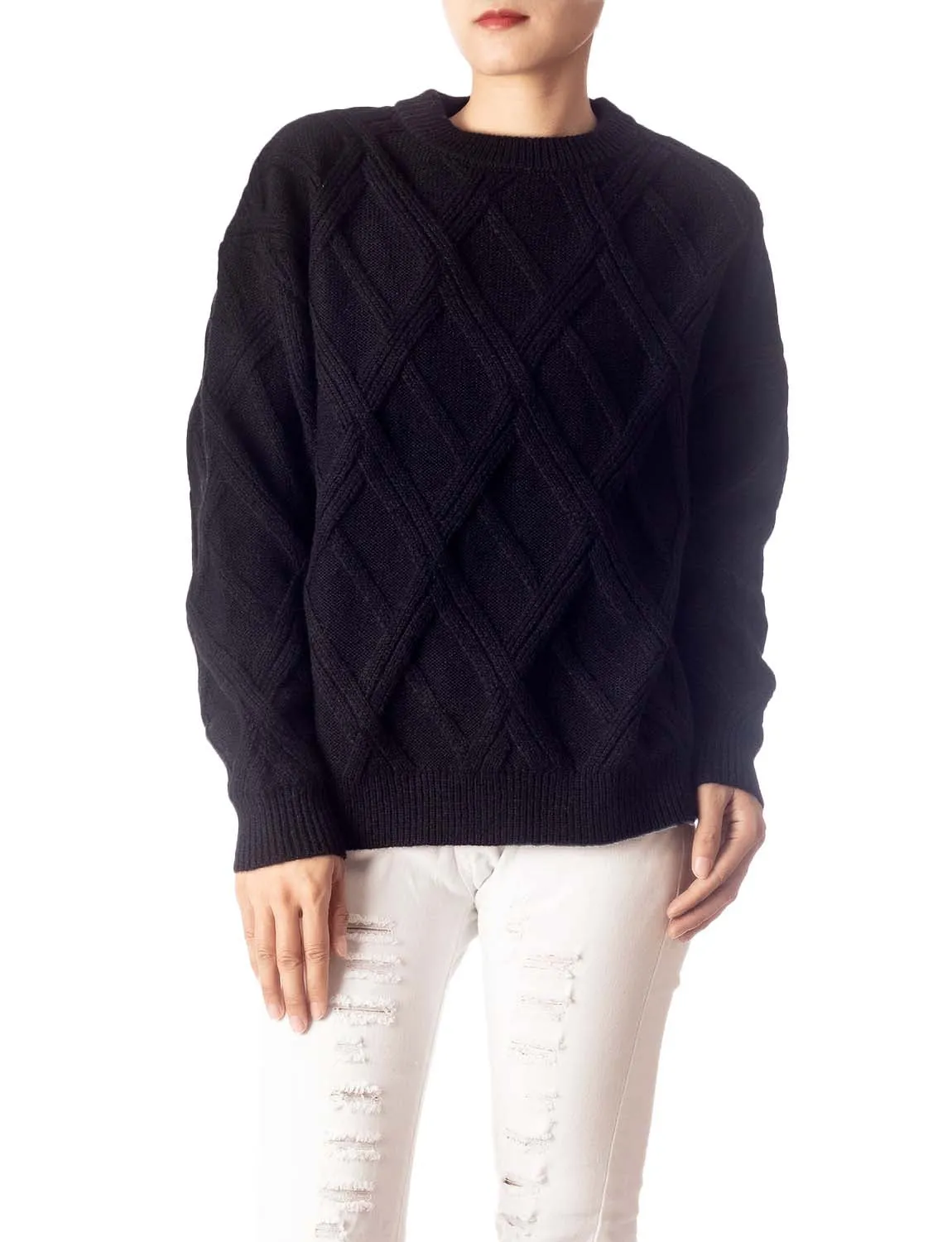 iB-iP Women's Cozy Casual Top Long Sleeve Cable Knitted Pullover Sweater