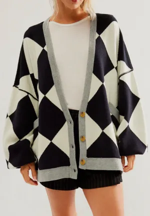 kesley Color Block Button Down Long Sleeve Cardigan