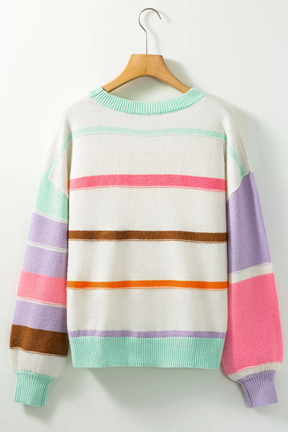 kesley Contrast Striped Round Neck Drop Shoulder Sweater