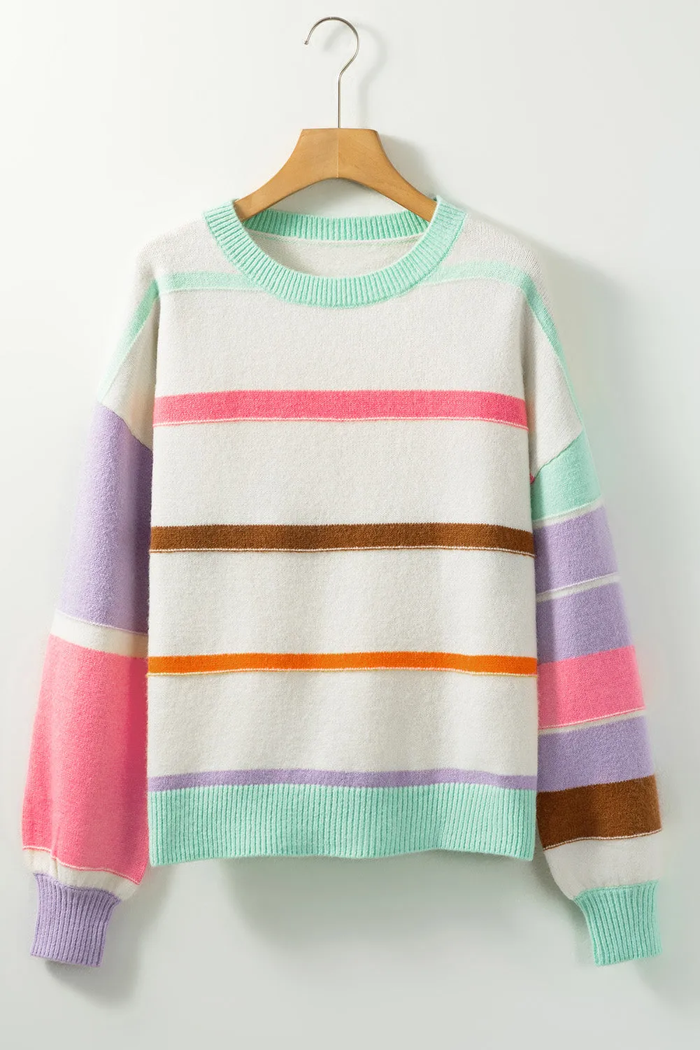 kesley Contrast Striped Round Neck Drop Shoulder Sweater