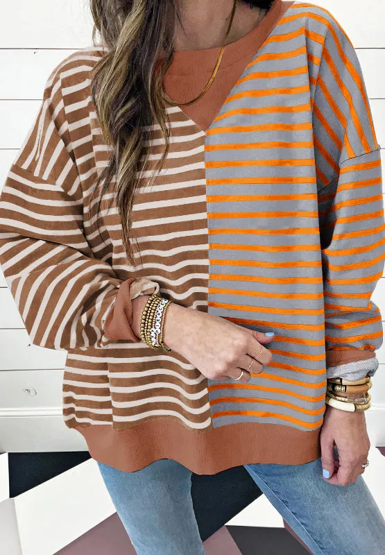 kesley Contrast Striped Round Neck Long Sleeve Sweatshirt