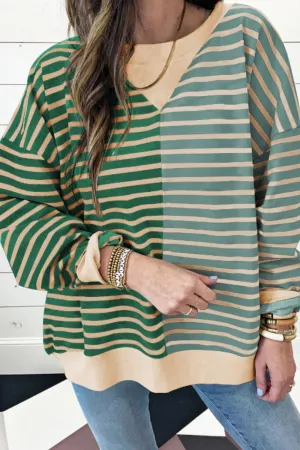 kesley Contrast Striped Round Neck Long Sleeve Sweatshirt