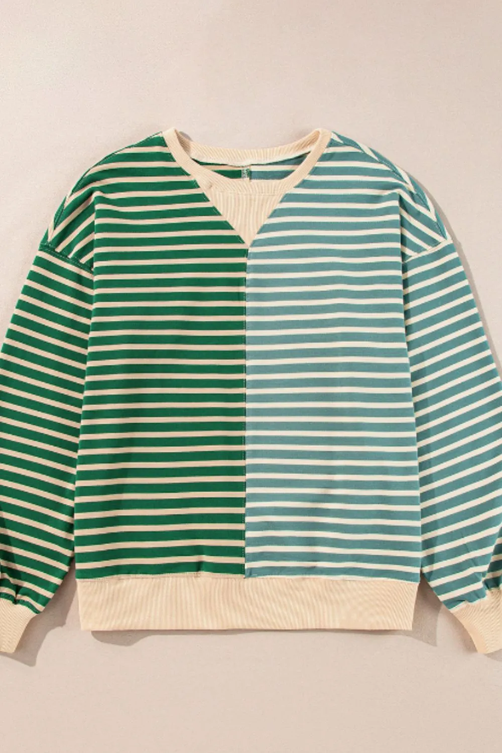 kesley Contrast Striped Round Neck Long Sleeve Sweatshirt