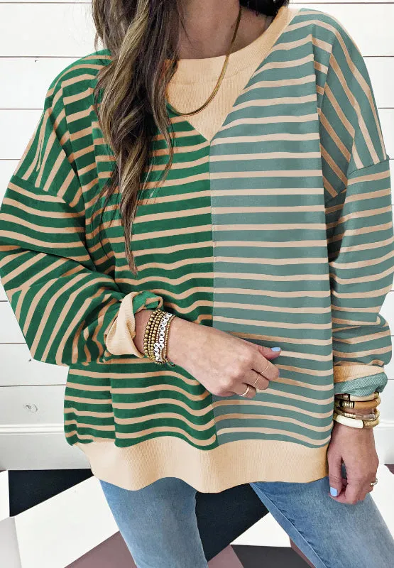 kesley Contrast Striped Round Neck Long Sleeve Sweatshirt