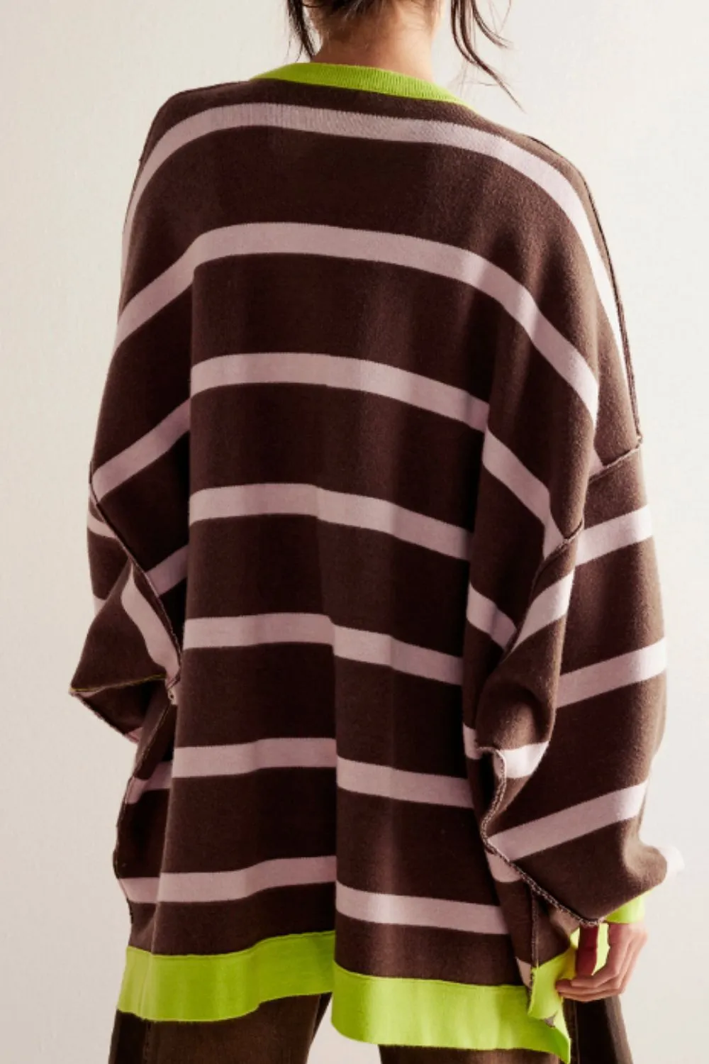 kesley Contrast Stripes Button Down Long Sleeve Cardigan