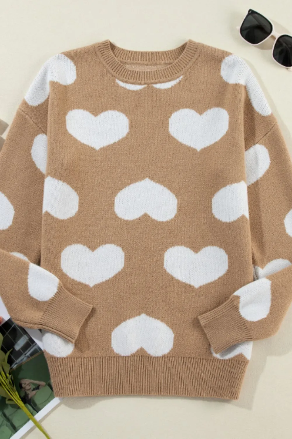 kesley Heart Round Neck Long Sleeve Sweater