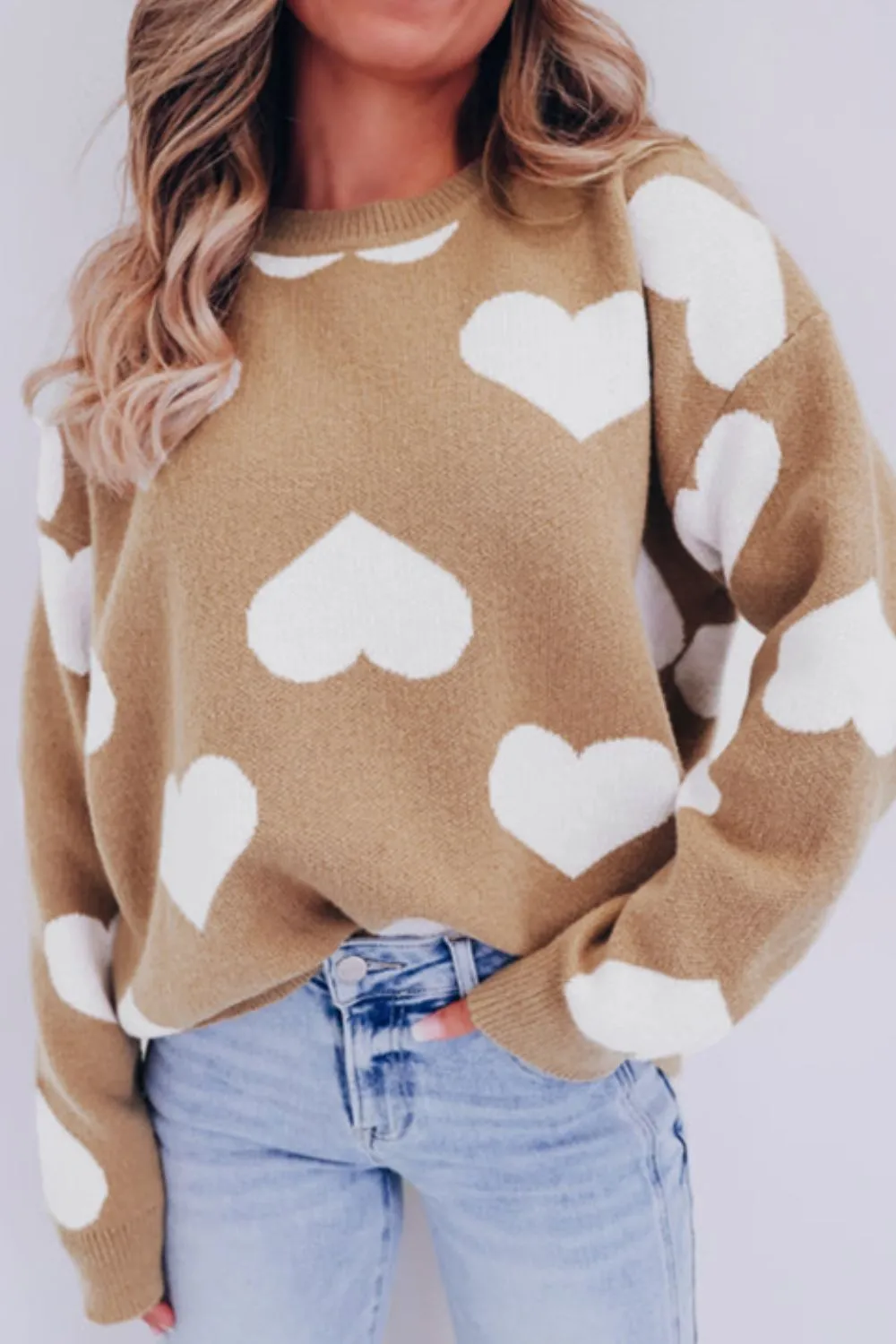 kesley Heart Round Neck Long Sleeve Sweater