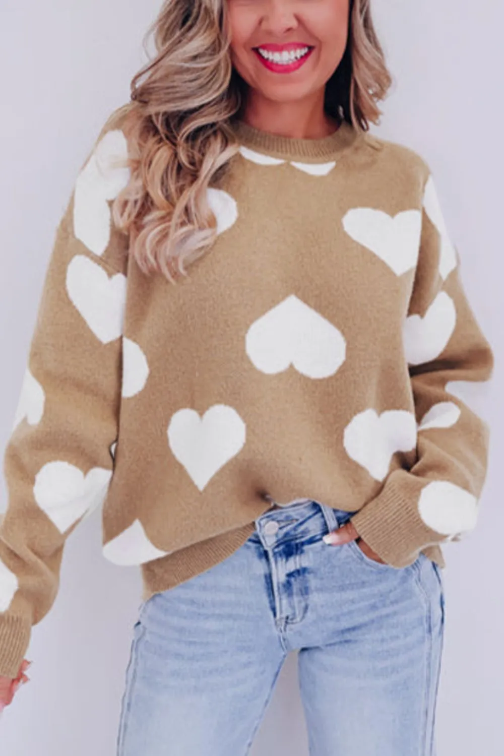 kesley Heart Round Neck Long Sleeve Sweater