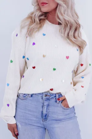 kesley Heart Sequin Round Neck Long Sleeve Sweater