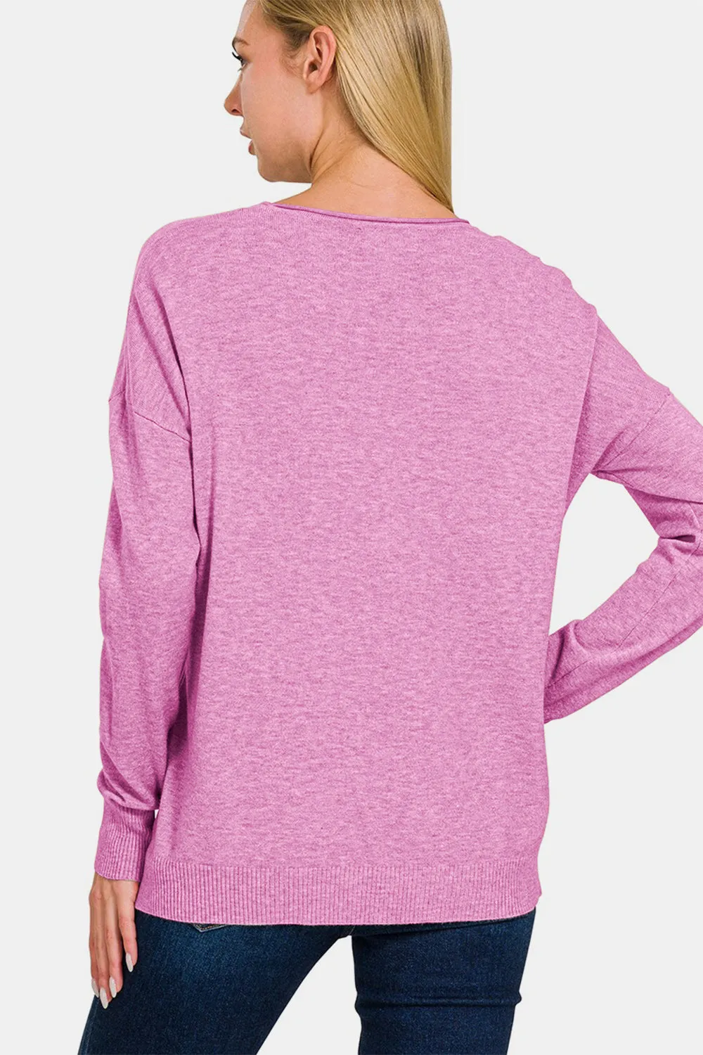 kesley Zenana Front Seam Round Neck Sweater