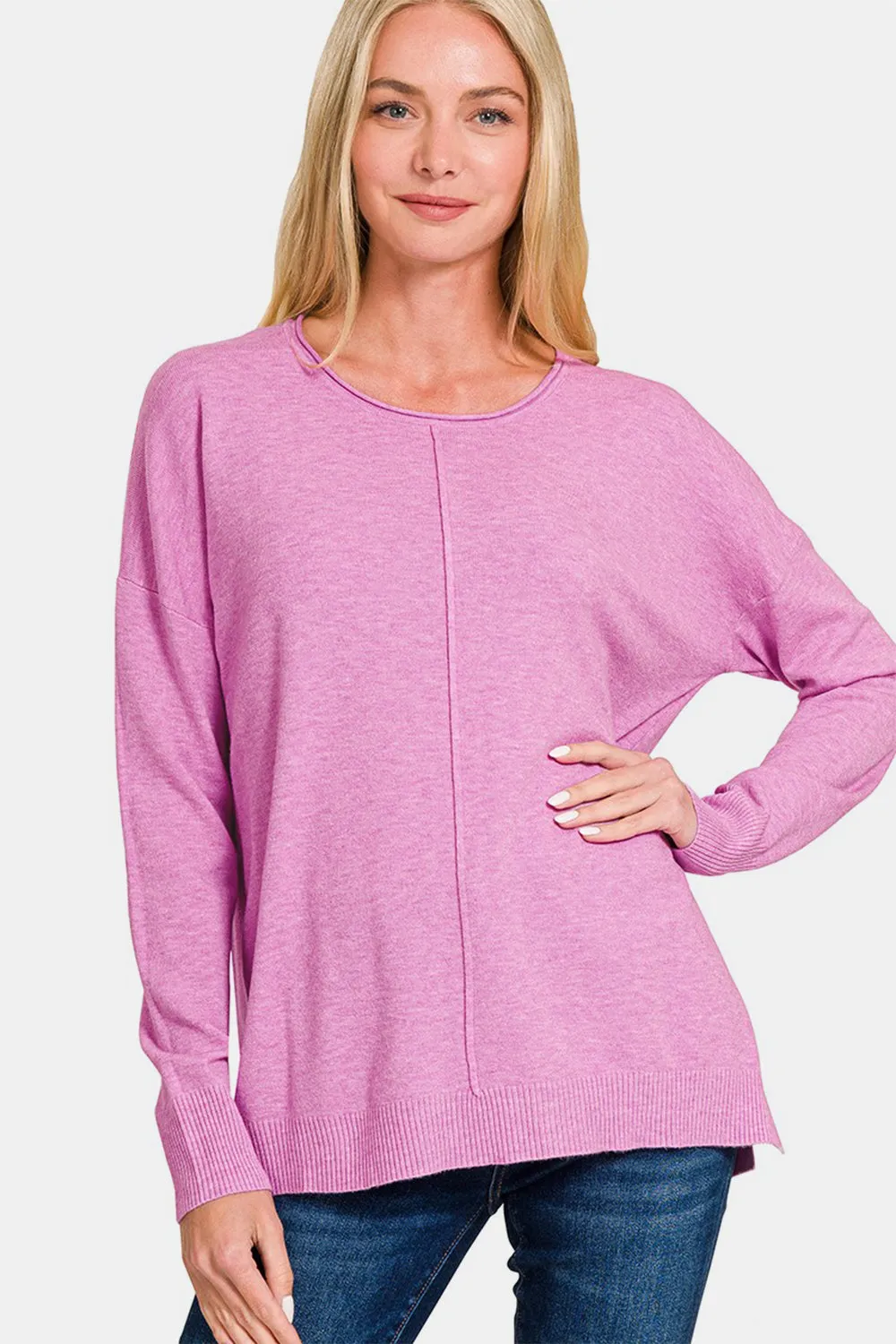 kesley Zenana Front Seam Round Neck Sweater