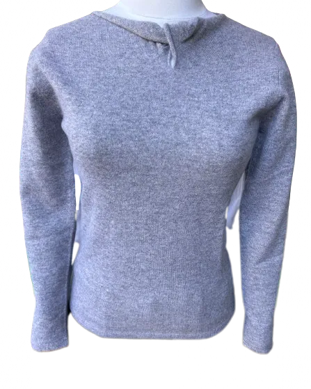 Ladies Cashmere Sweater: Twisted Neckline Silver