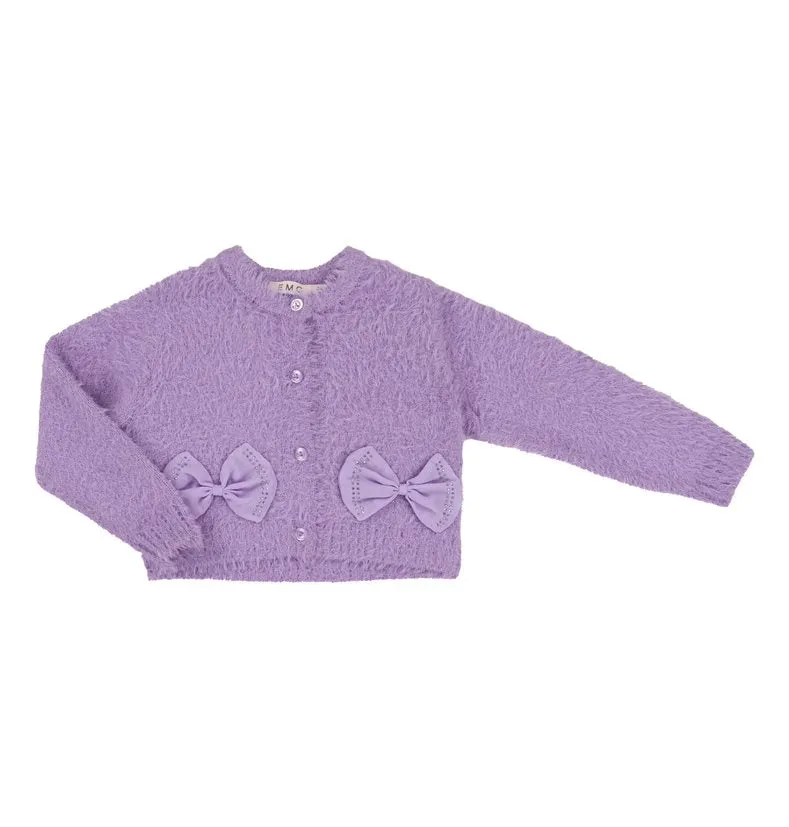 Lavender Fuzzy Sweater w/Rhinestone Bow Detail