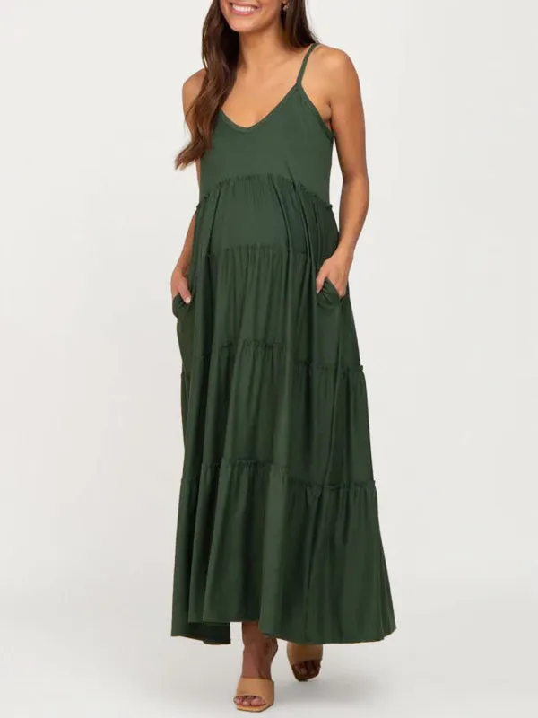 Maternity Sexy Casual Suspender Long Dress