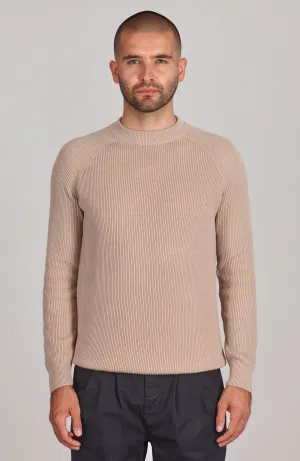 Mens Midweight Cotton Ribbed High Crew Neck Jumper