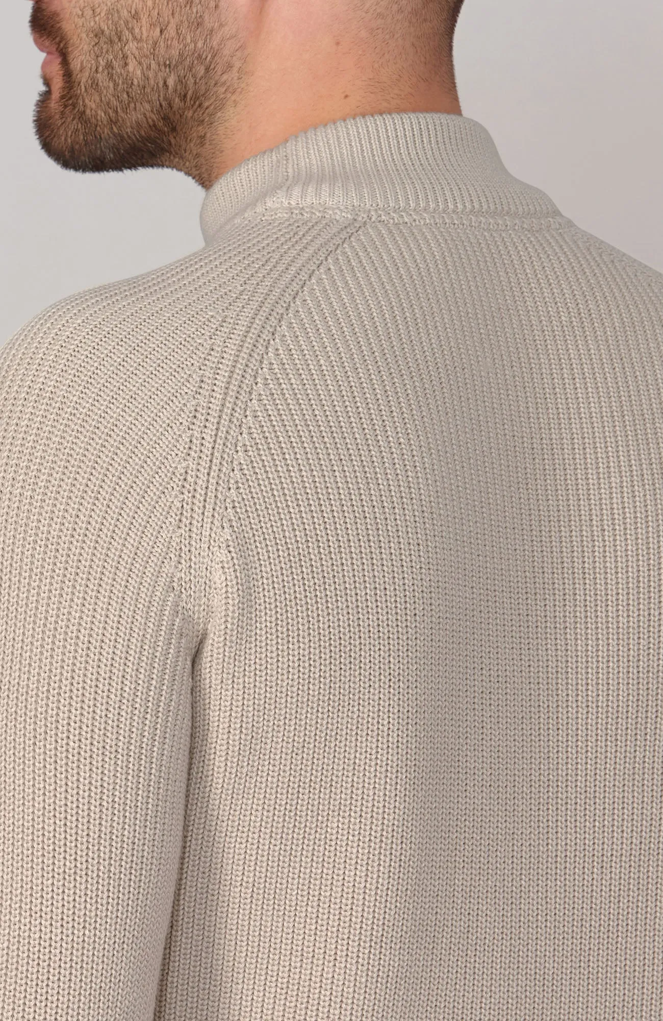 Mens Midweight Cotton Ribbed Mock Turtle Neck Jumper