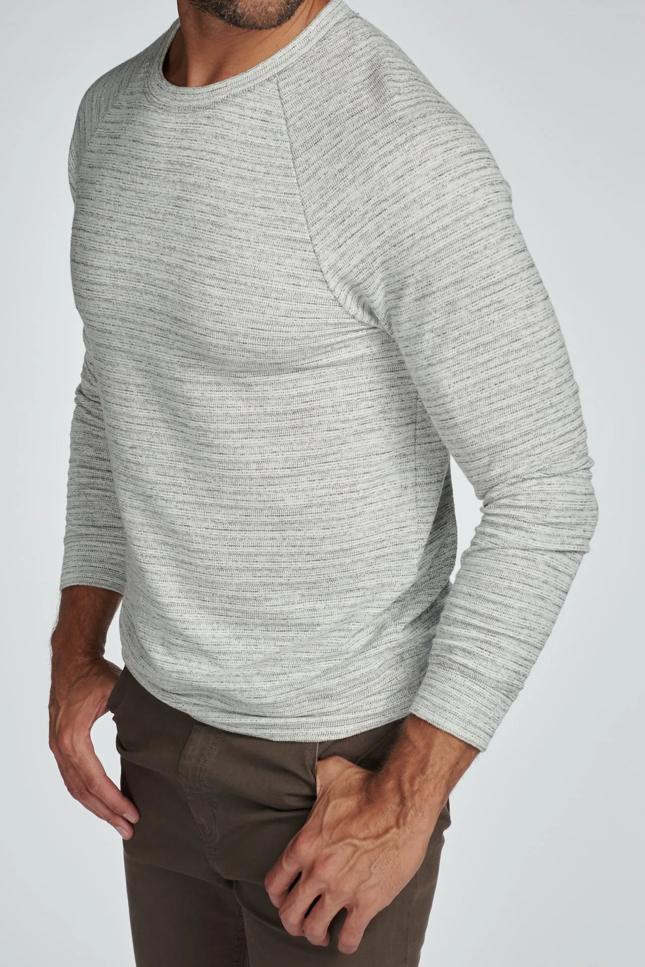 Men's Pullover Sweater - Light Grey Speck Stripe