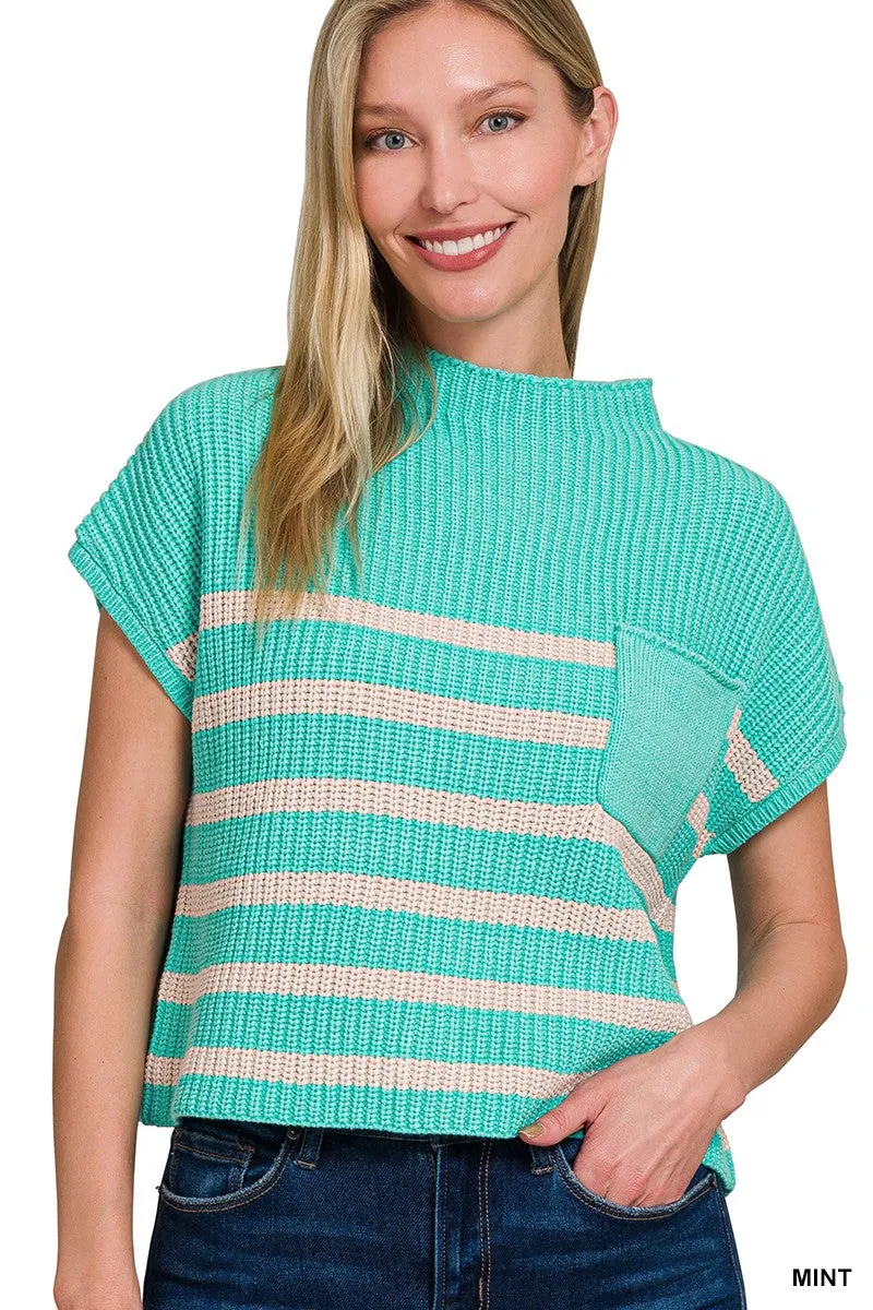 Mint Short Sleeve Stripe Sweater