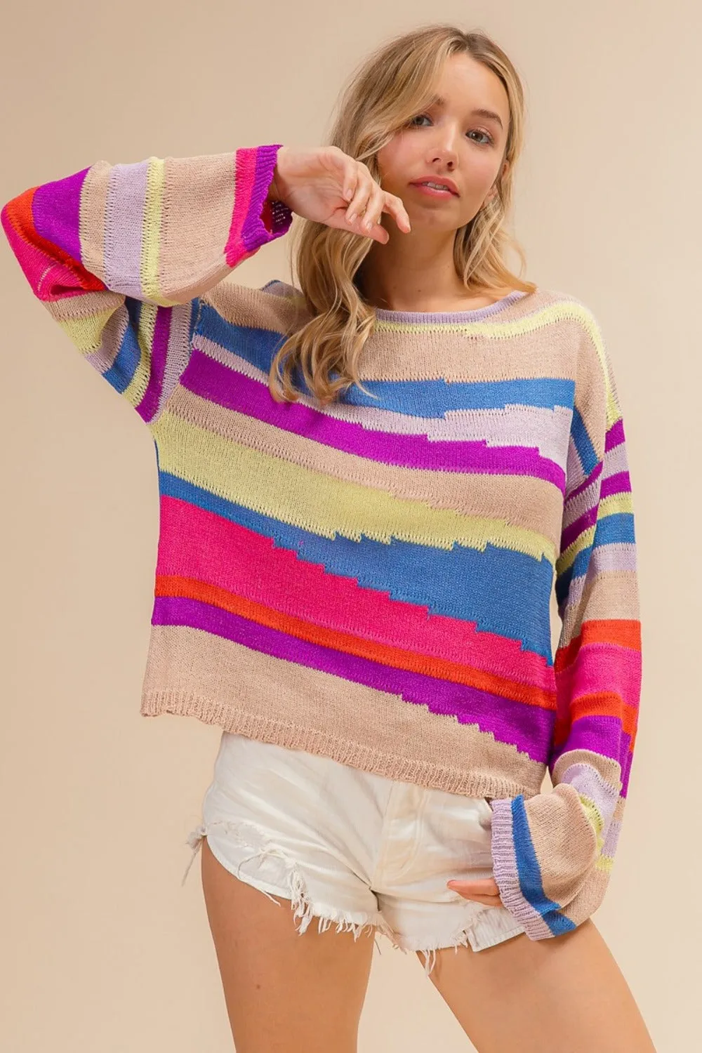 Multi Color Geometric Stripe Sweater