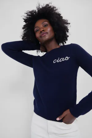 Navy Crewneck Ciao Beaded Sweater