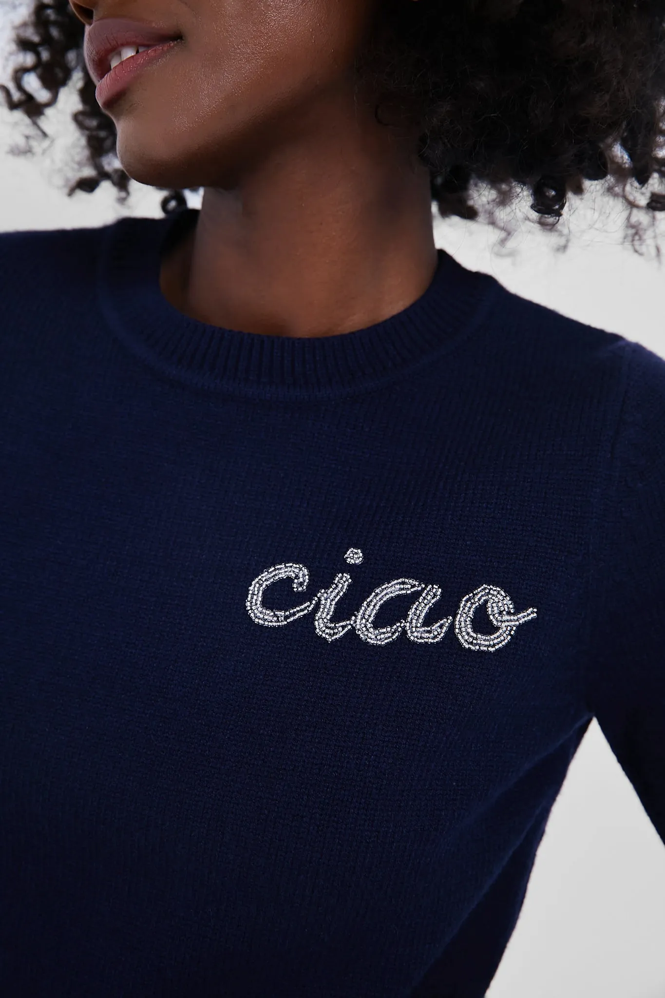 Navy Crewneck Ciao Beaded Sweater