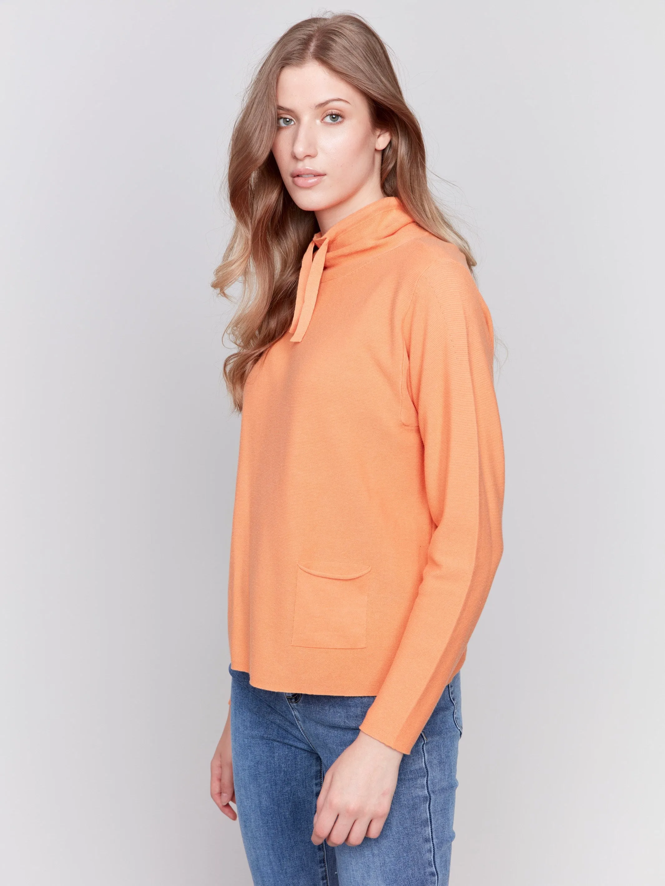 Ottoman Cotton Funnel Neck Sweater - Squash