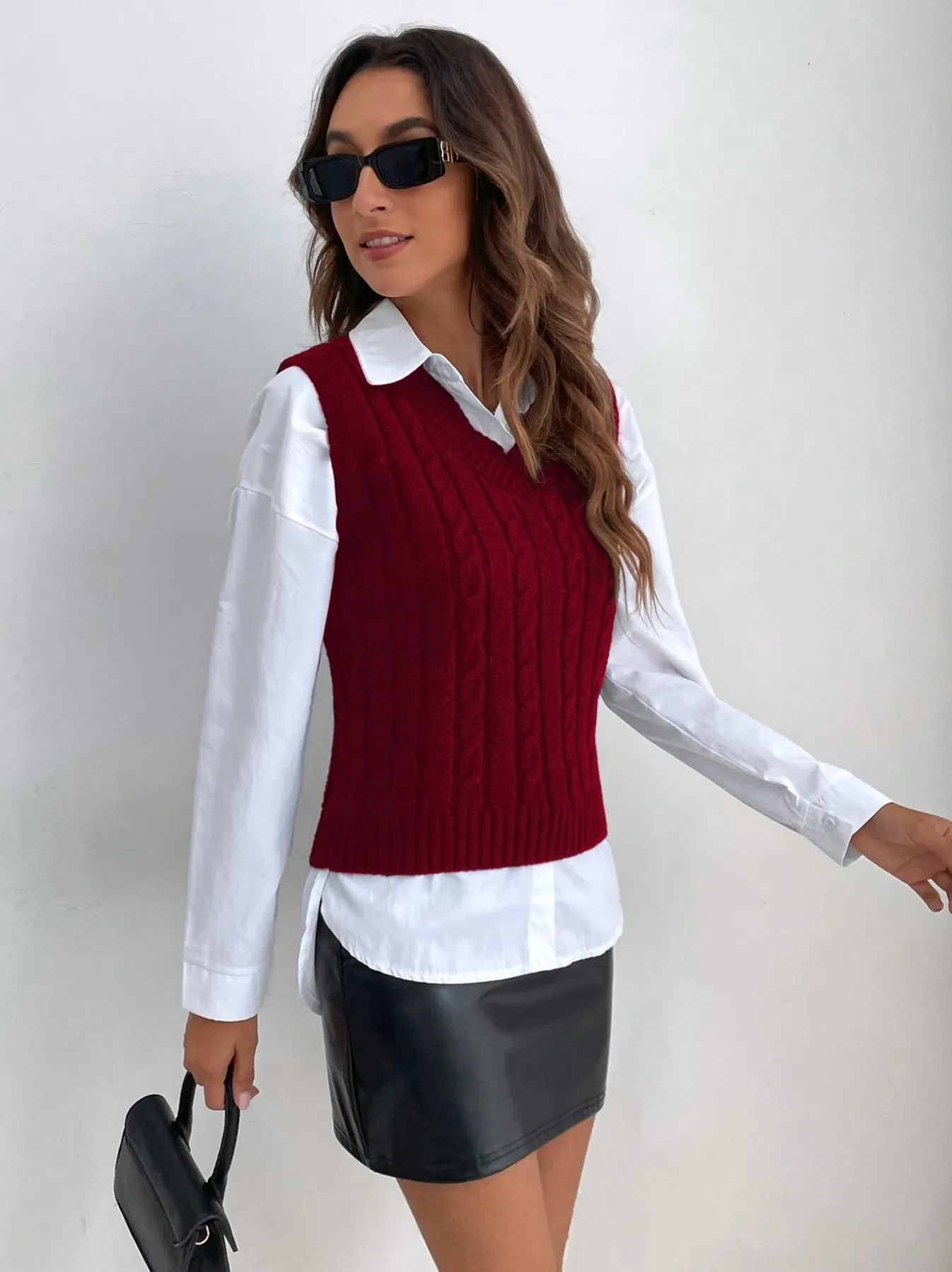 Parien Solid Cable Knit Sweater Vest Without Blouse