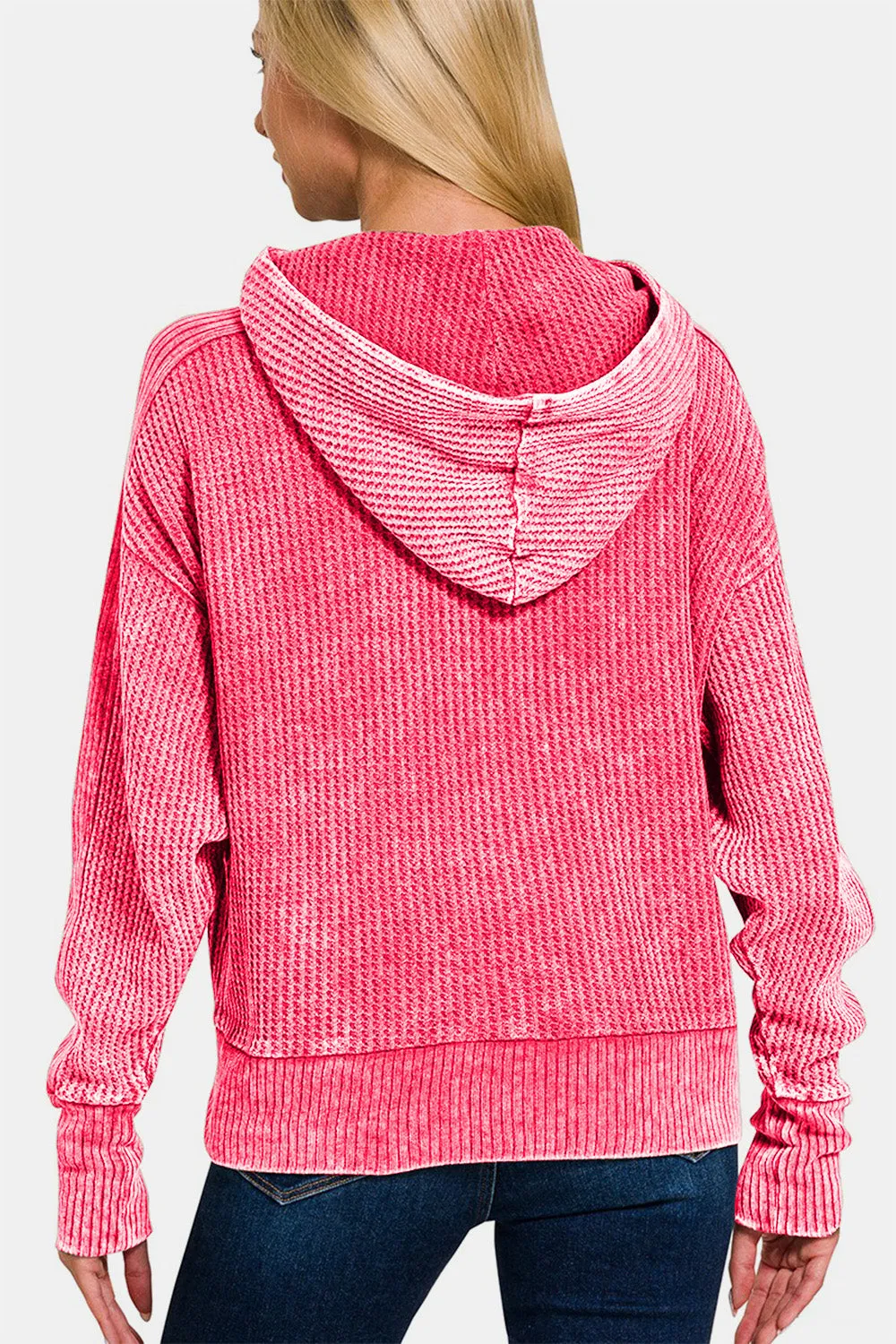 Pink Zip Up Sweater 100% Cotton Premium Luxury New Women's Fashion KESLEY Washed Zip Up Hooded Sweatshirt Jacket