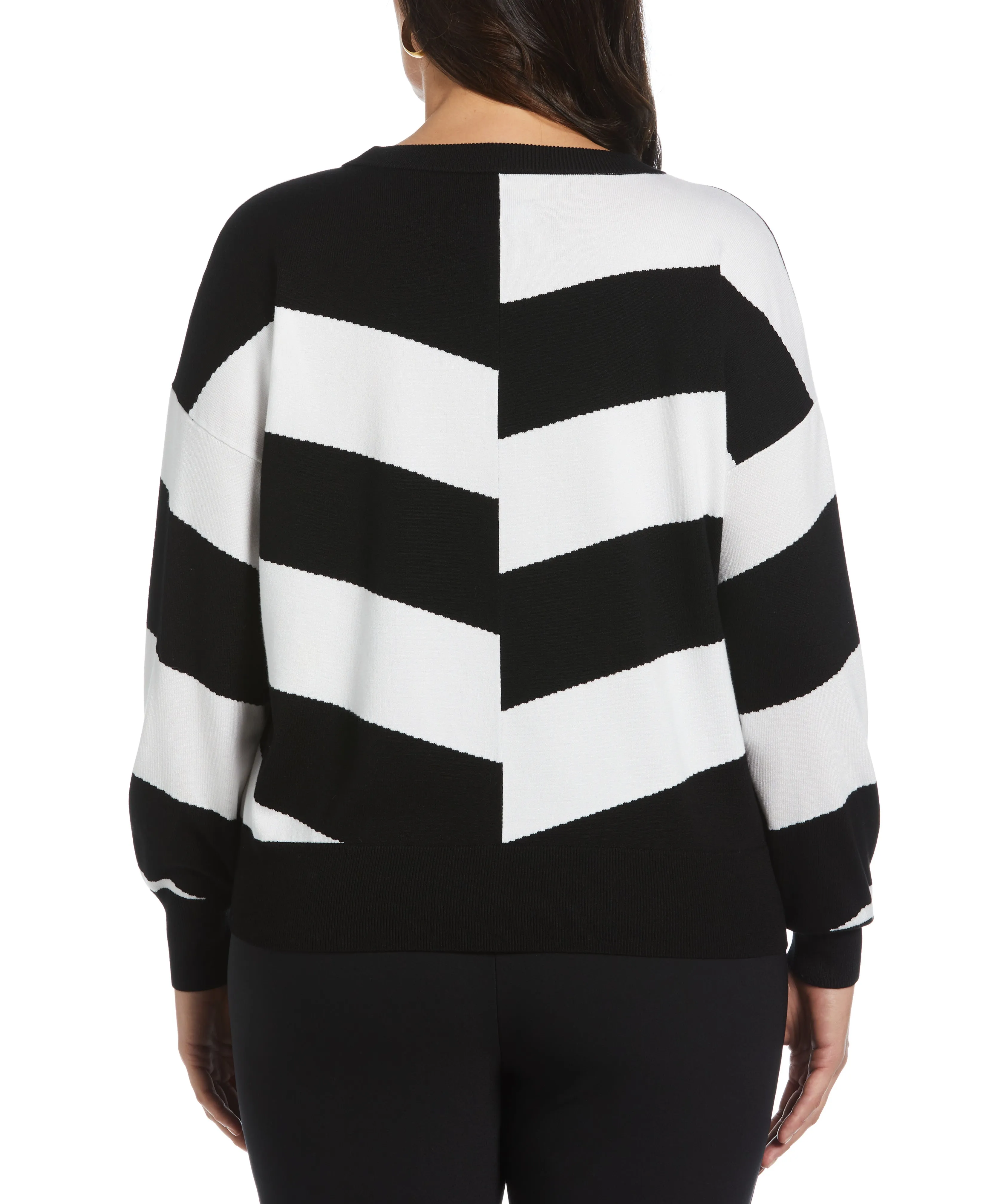 Plus Size Chevron Crew Neck Easy Sweater