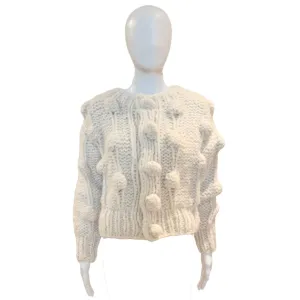 Pom Pom Cable Knit Cardigan | White