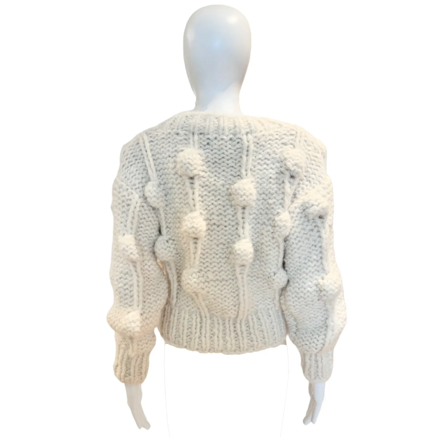 Pom Pom Cable Knit Cardigan | White