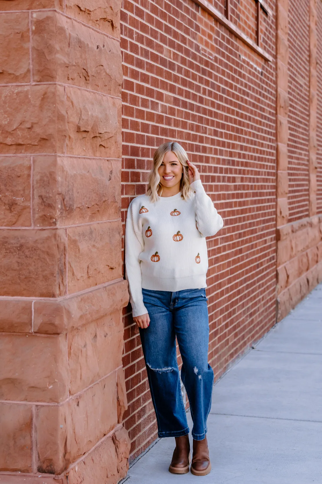 Pumpkin Knit Sweater | Cream