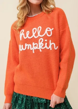 "Hello Pumpkin" Halloween Contrast Pullover Sweater