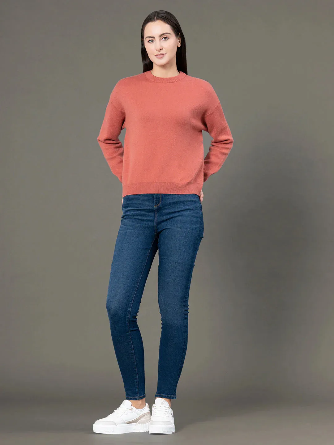 RedTape Round Neck Solid Sweater for Women | Everyday Comfort