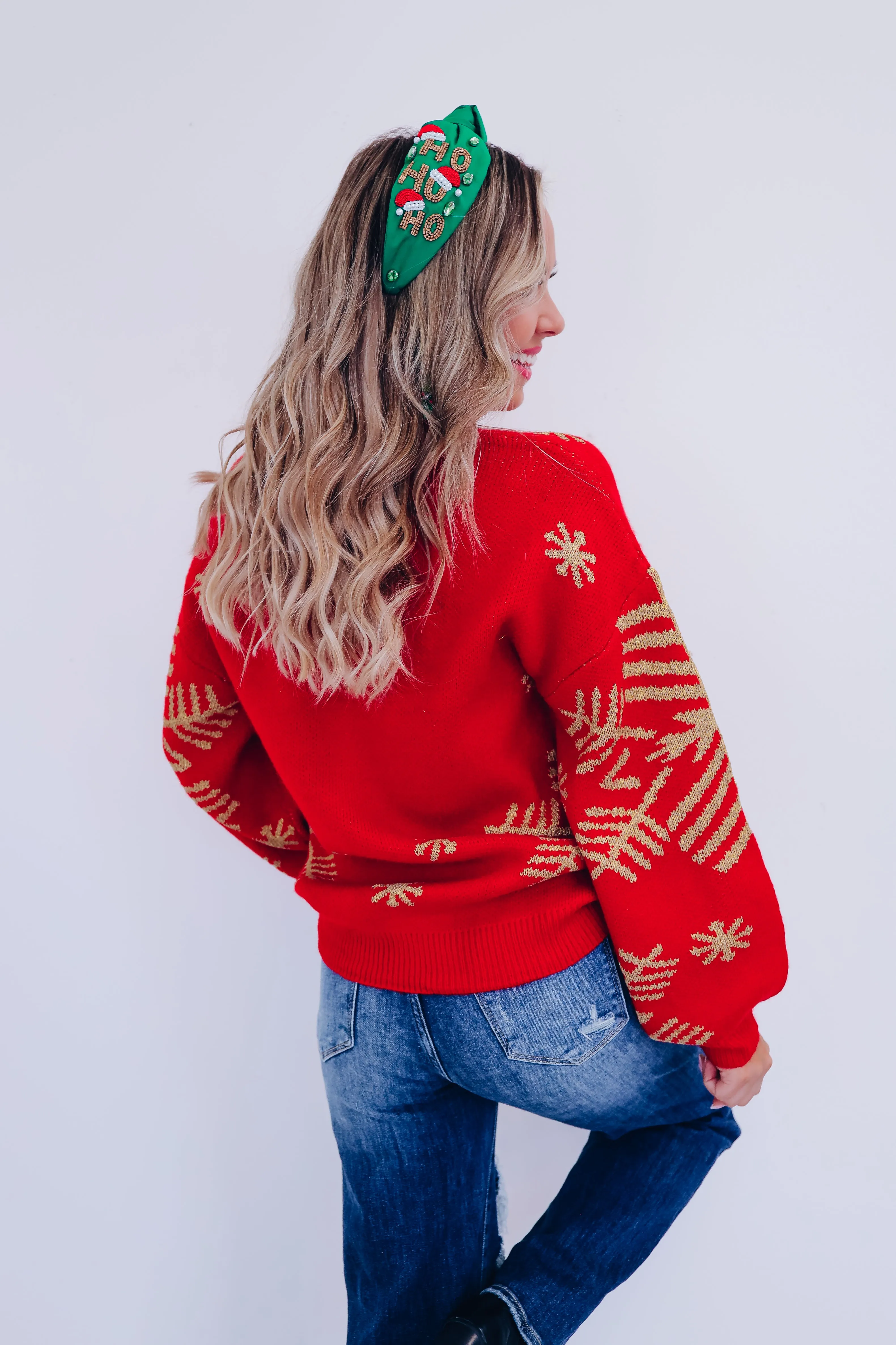 Serene Snowflake Print Sweater - Red