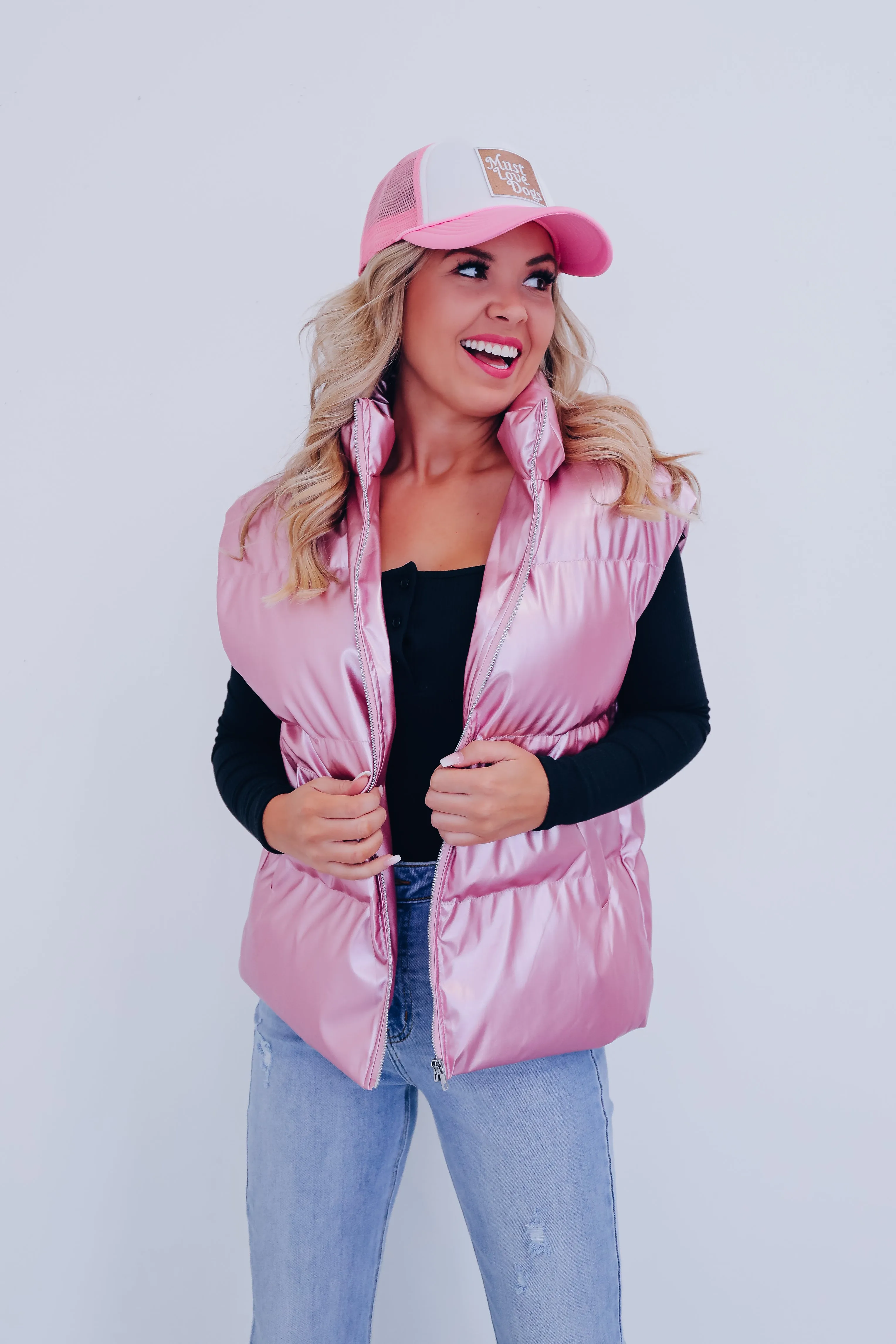 Shasta Shiny Puffer Vest - Pink