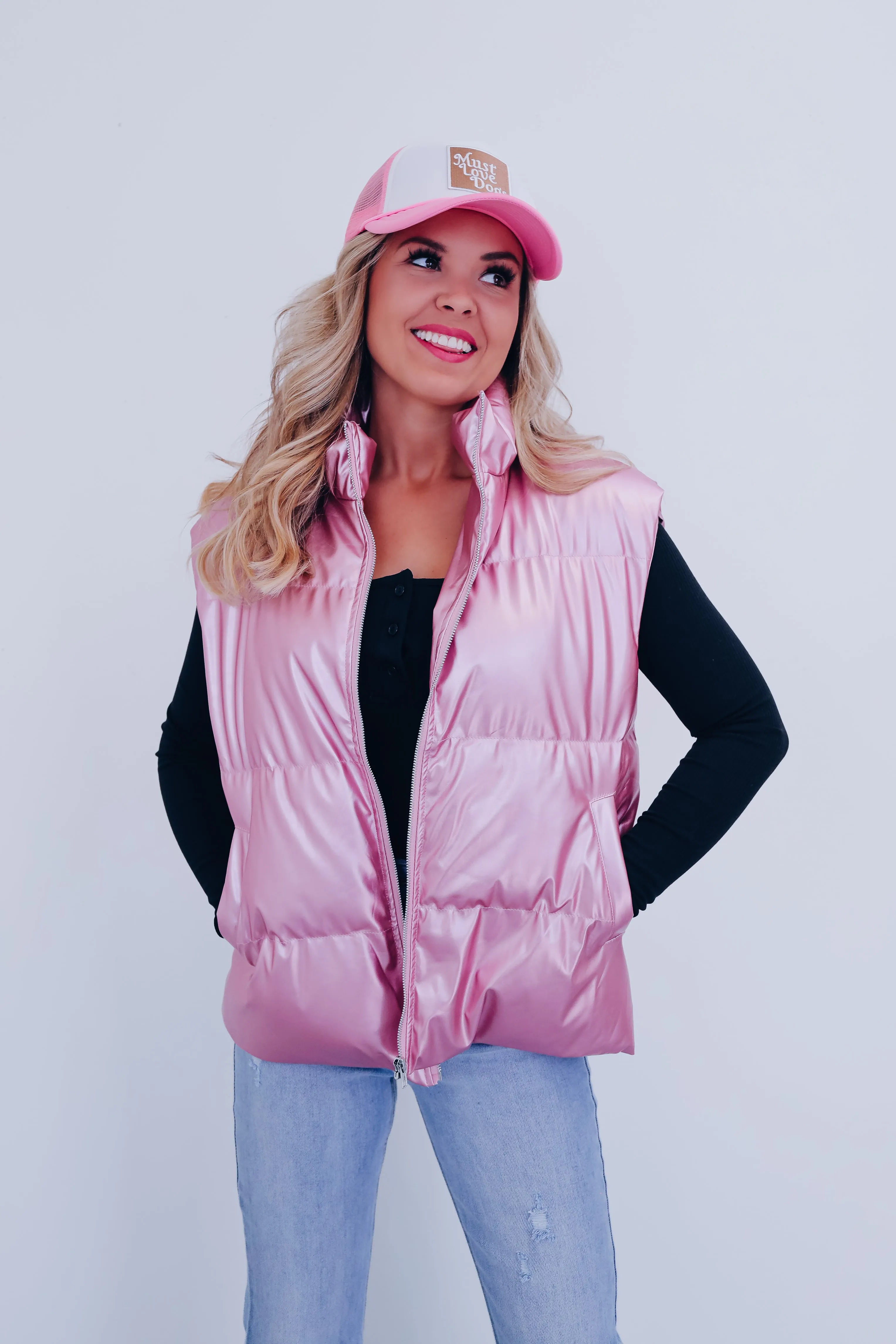 Shasta Shiny Puffer Vest - Pink