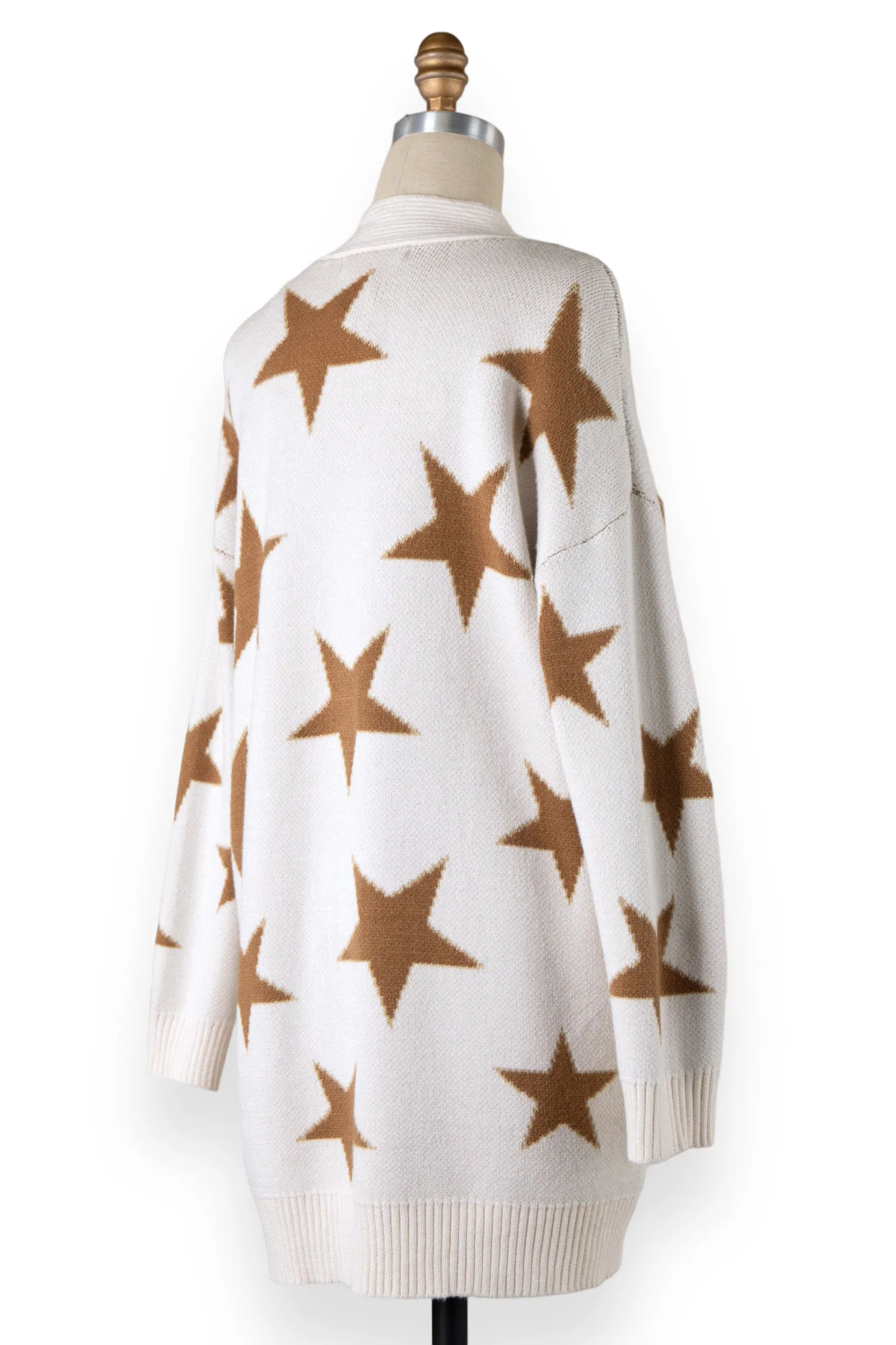 STAR PATTERN PRINT RIBBED TRIM CARDIGAN