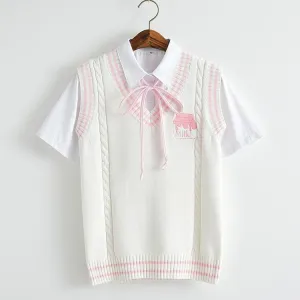 Strawberry Milk Embroidered Vest