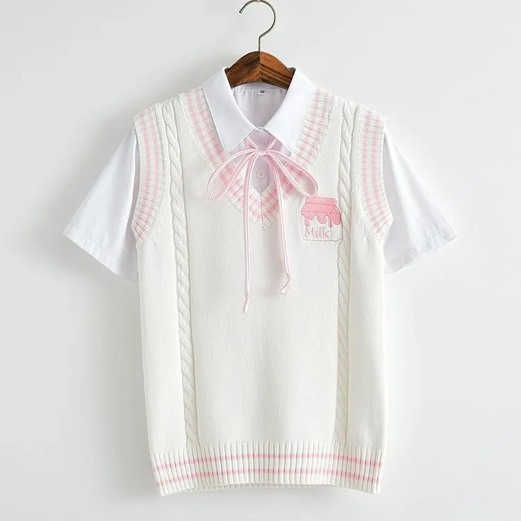 Strawberry Milk Embroidered Vest