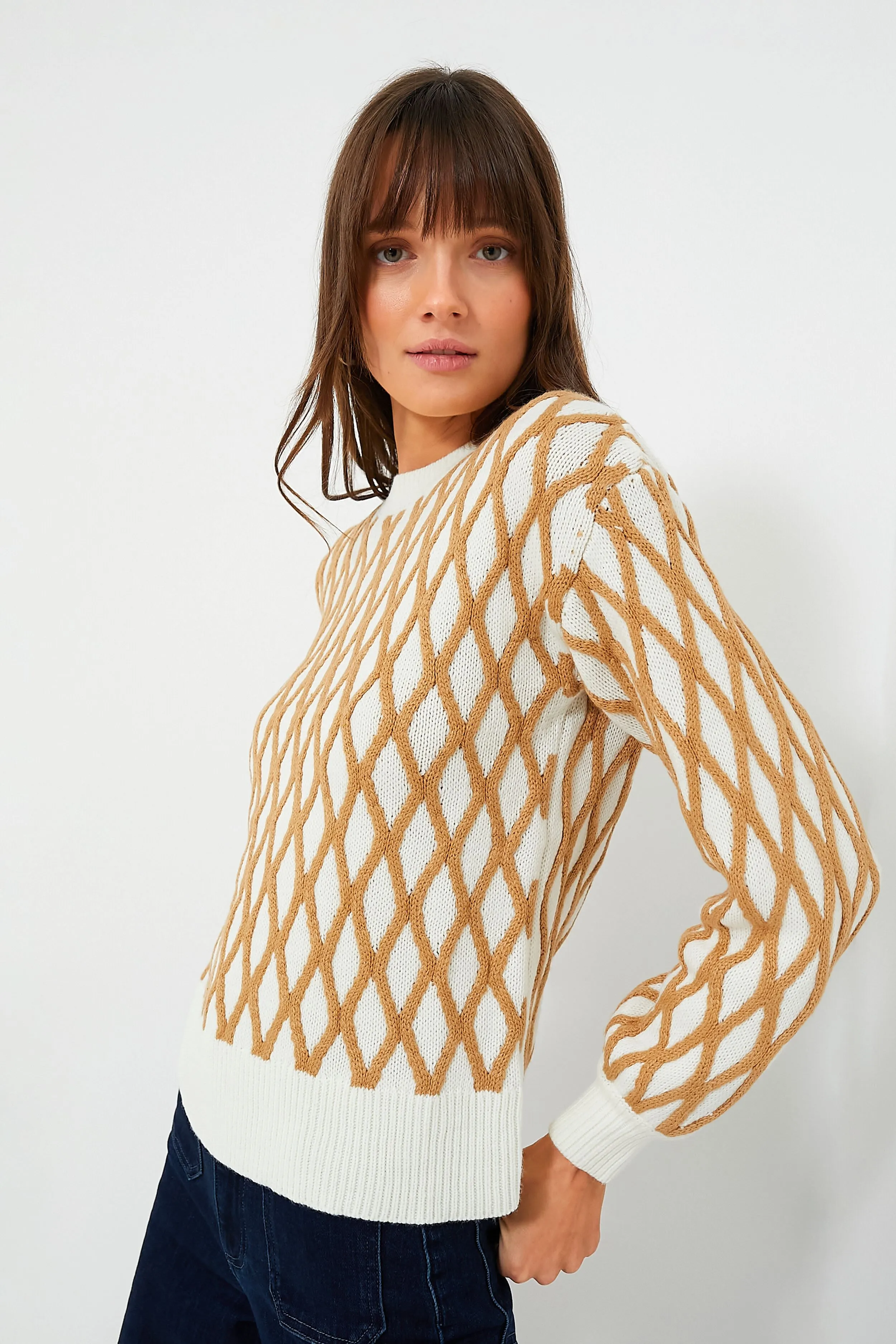 Tan & Cream Toni Trellis Crewneck