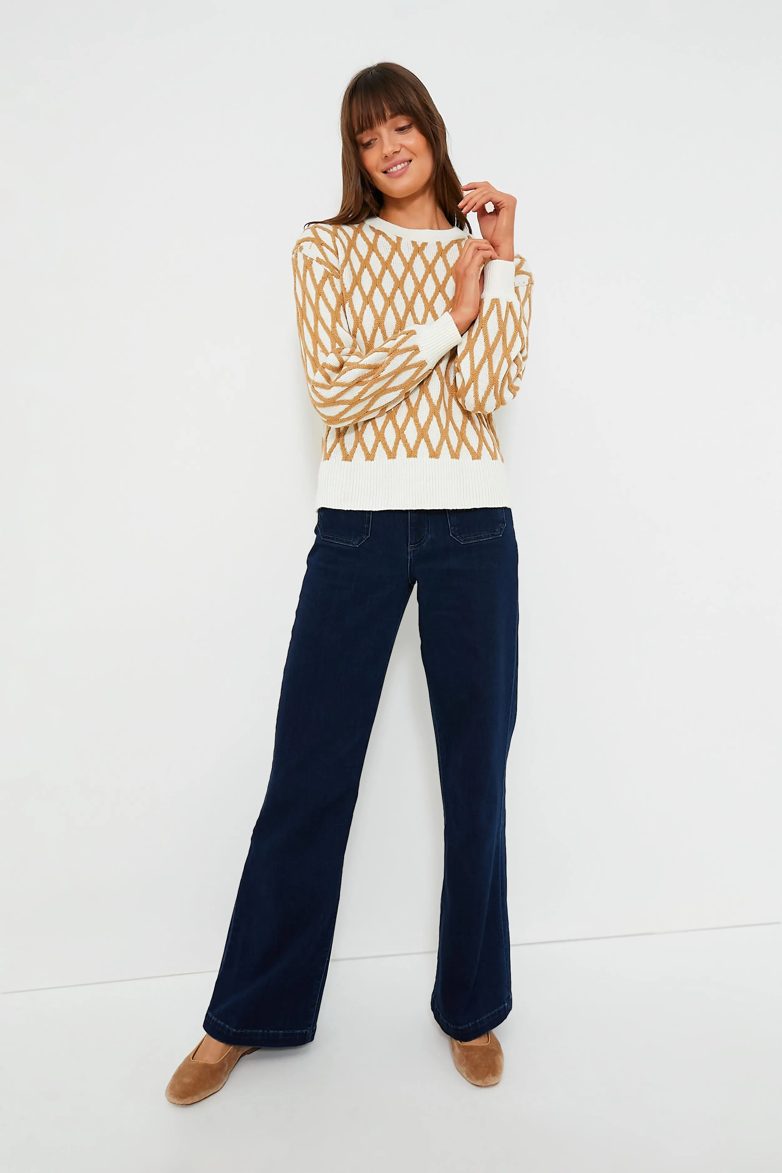 Tan & Cream Toni Trellis Crewneck