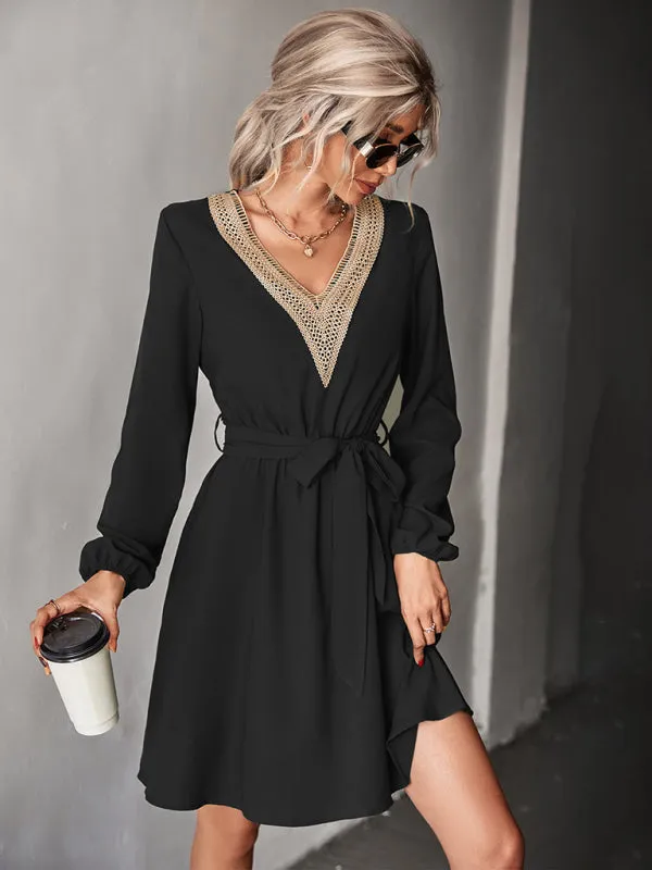 Toleet-Winter and Autumn Outfits Christmas/Thanksgiving_long-sleeved for V-neck dress lace women