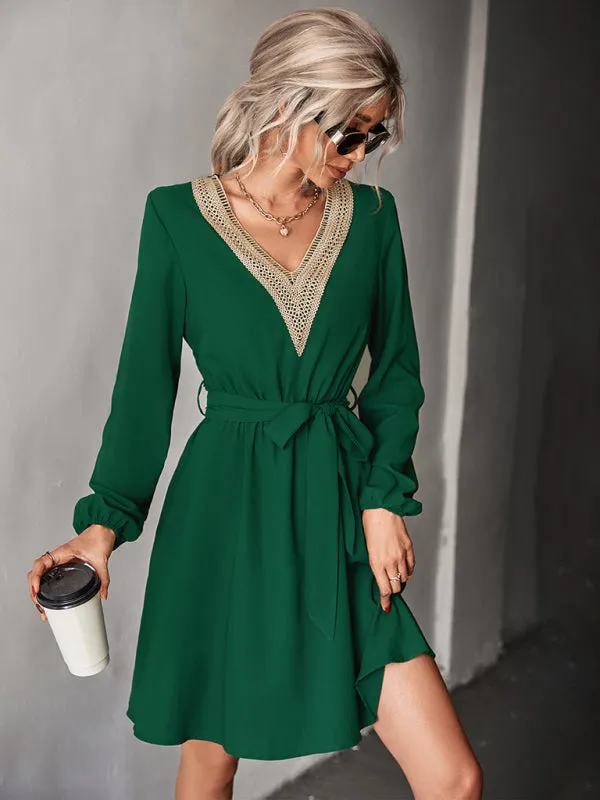 Toleet-Winter and Autumn Outfits Christmas/Thanksgiving_long-sleeved for V-neck dress lace women