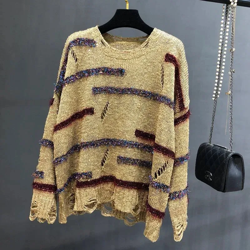 Winter Wind Hole Metal Light Silk Sweater Sweater Winter Sweater Women