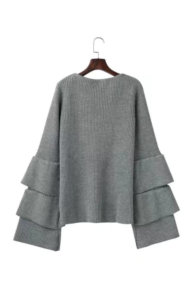 Women Bell Sleeves Fall Knitted Sweaters