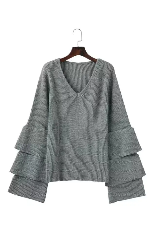 Women Bell Sleeves Fall Knitted Sweaters