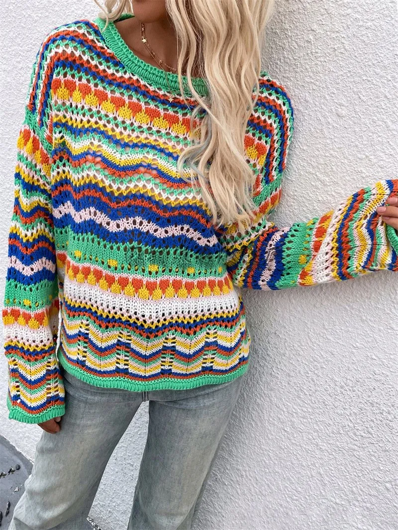 Women Knitting Rainbow Fall Sweaters