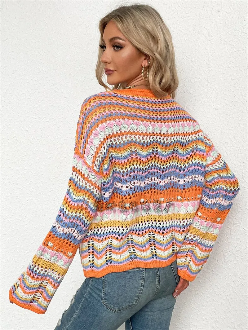 Women Knitting Rainbow Fall Sweaters